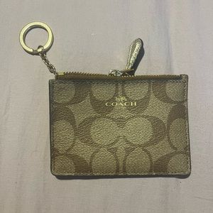 Coach Mini metallic gold Skinny Id Case Signature Canvas- keychain attachment.